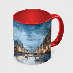 Кружка 3D Санкт-Петербург зимний город, цвет: 3D-белый + красный