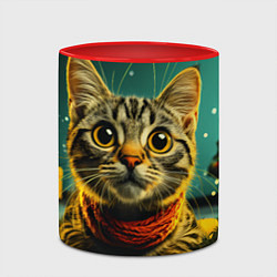 Кружка 3D Удивленный новогодний котик, цвет: 3D-белый + красный — фото 2
