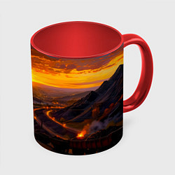 Кружка 3D Шахтёр на закате, цвет: 3D-белый + красный