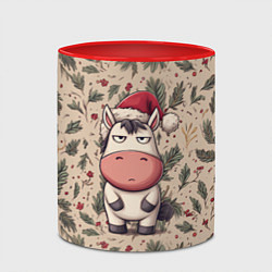 Кружка 3D Новогодняя лошадка на фоне елочных веток, цвет: 3D-белый + красный — фото 2