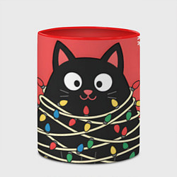 Кружка 3D Котик в гирлянде, цвет: 3D-белый + красный — фото 2