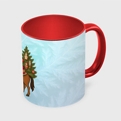 Кружка 3D Салат Под шубой на новогодней лошади 2026, цвет: 3D-белый + красный