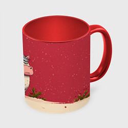 Кружка 3D Новогодняя лошадка с прищуренным взглядом, цвет: 3D-белый + красный
