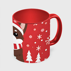 Кружка 3D Новогодний пес с елочкой, цвет: 3D-белый + красный