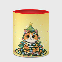 Кружка 3D Новогодний котик в гирлянде, цвет: 3D-белый + красный — фото 2