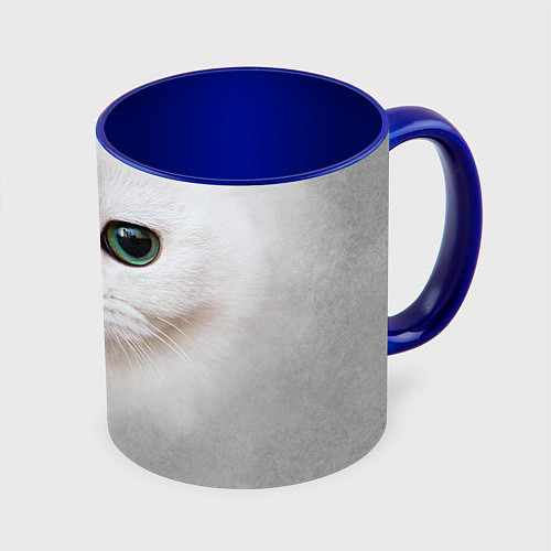 Кружка цветная Белый котик / 3D-Белый + синий – фото 1