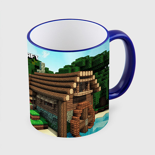Кружка цветная Minecraft House / 3D-Синий кант – фото 1