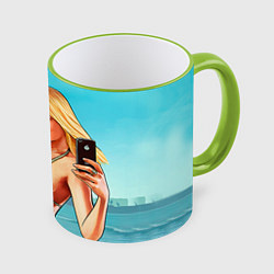 Кружка 3D GTA 5: Selfie Girl, цвет: 3D-светло-зеленый кант
