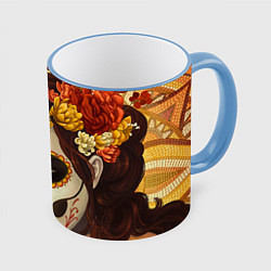 Кружка 3D Девушка. Сахарный череп, цвет: 3D-небесно-голубой кант