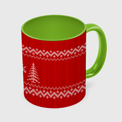 Кружка 3D Олени под елками, цвет: 3D-белый + светло-зеленый