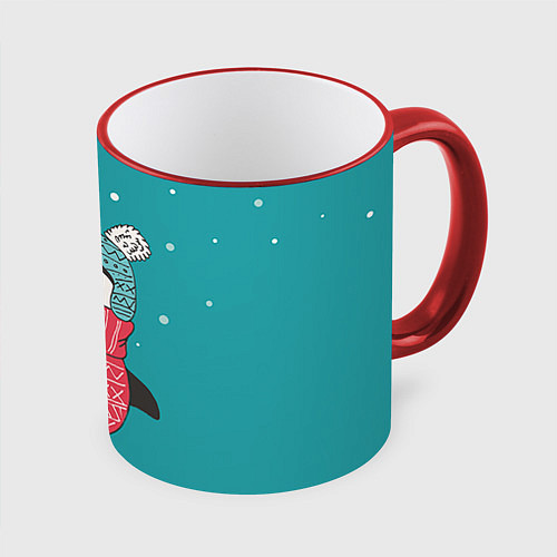 Кружка цветная Пингвинчик / 3D-Красный кант – фото 1