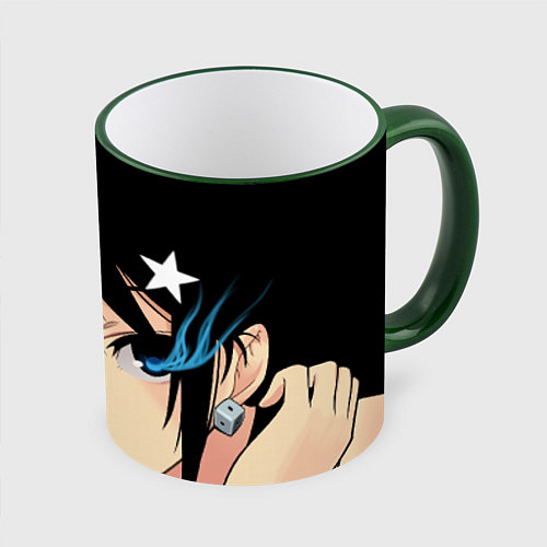 Кружка цветная Black Rock Shooter - глаза Мато Курои / 3D-Зеленый кант – фото 1