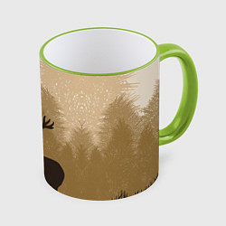 Кружка 3D Олень на охоте, цвет: 3D-светло-зеленый кант