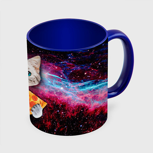 Кружка цветная Кот с едой / 3D-Белый + синий – фото 1