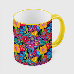 Кружка 3D Яркие цветы, цвет: 3D-желтый кант