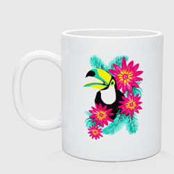 Кружка керамическая Toucan and flowers, цвет: белый