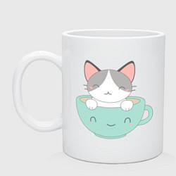 Кружка керамическая Чайный котик, цвет: белый