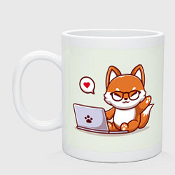 Кружка керамическая Cute fox and laptop, цвет: фосфор