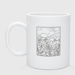 Кружка керамическая Пейзаж с холмами и цветами, цвет: белый