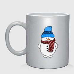 Кружка керамическая Снеговик в шапочке, цвет: серебряный
