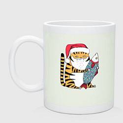 Кружка керамическая Тигр с большой рыбой, цвет: фосфор