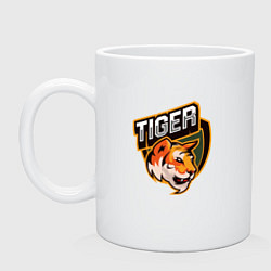 Кружка керамическая Тигр Tiger логотип, цвет: белый