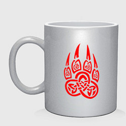 Кружка керамическая ПЕЧАТЬ ВЕЛЕСА КРАСНЫЙ ЛАПА ВОЛКА, цвет: серебряный