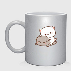 Кружка керамическая Котики играют 02, цвет: серебряный