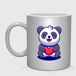 Кружка керамическая Панда с сердцем!, цвет: серебряный
