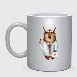 Кружка керамическая Врач сова, цвет: серебряный