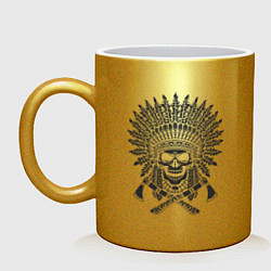 Кружка керамическая Skull Indian, цвет: золотой