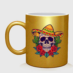 Кружка керамическая Skull - Mexico, цвет: золотой