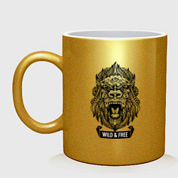 Кружка керамическая Горилла в стиле Мандала Mandala Gorilla, цвет: золотой