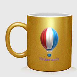 Кружка керамическая 3d aerostat Netherlands flag, цвет: золотой