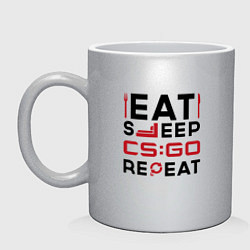 Кружка керамическая Надпись: eat sleep Counter Strike repeat, цвет: серебряный