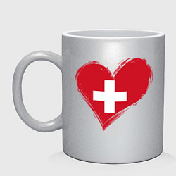 Кружка керамическая Сердце - Швейцария, цвет: серебряный