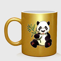 Кружка керамическая Панда кушает бамбук, цвет: золотой