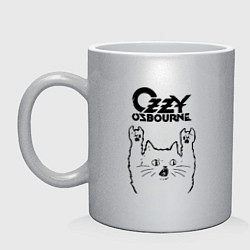 Кружка керамическая Ozzy Osbourne - rock cat, цвет: серебряный