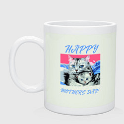 Кружка керамическая Mothers Day - кошка с котёнком, цвет: фосфор