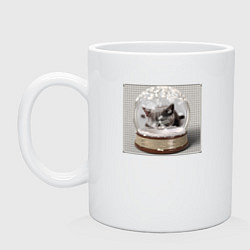 Кружка керамическая Спящий котёнок в стеклянном шаре, цвет: белый