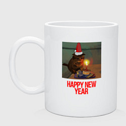 Кружка керамическая Новогодний грустный котик, цвет: белый