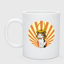 Кружка керамическая Котик - самурай, цвет: белый