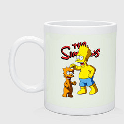 Кружка керамическая Барт Симпсон и Снежок - нейросеть - мультфильм, цвет: фосфор
