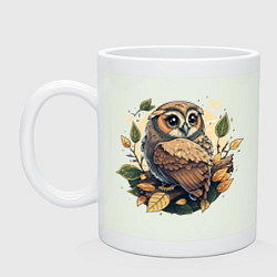Кружка керамическая Сова на ветке на фоне луны, цвет: фосфор
