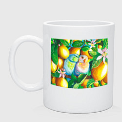 Кружка керамическая Попугаи в лимонах, цвет: белый