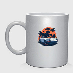 Кружка керамическая Порше, пальмы и закат, цвет: серебряный