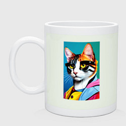 Кружка керамическая Кот с бровями - поп-арт - нейросеть, цвет: фосфор
