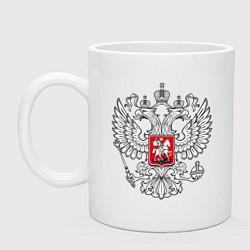 Кружка керамическая Герб России серебро, цвет: белый
