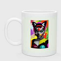 Кружка керамическая Кошка в маске - поп-арт - нейросеть, цвет: фосфор