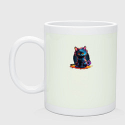 Кружка керамическая Озорной неоновый котенок, цвет: фосфор